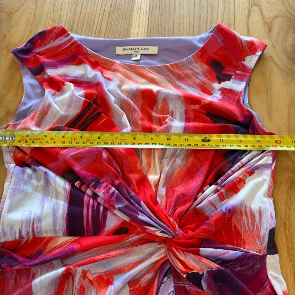Evan Picone Red, Purple and White Twist-Front Midi Dress - Size 8 Wedding Guest